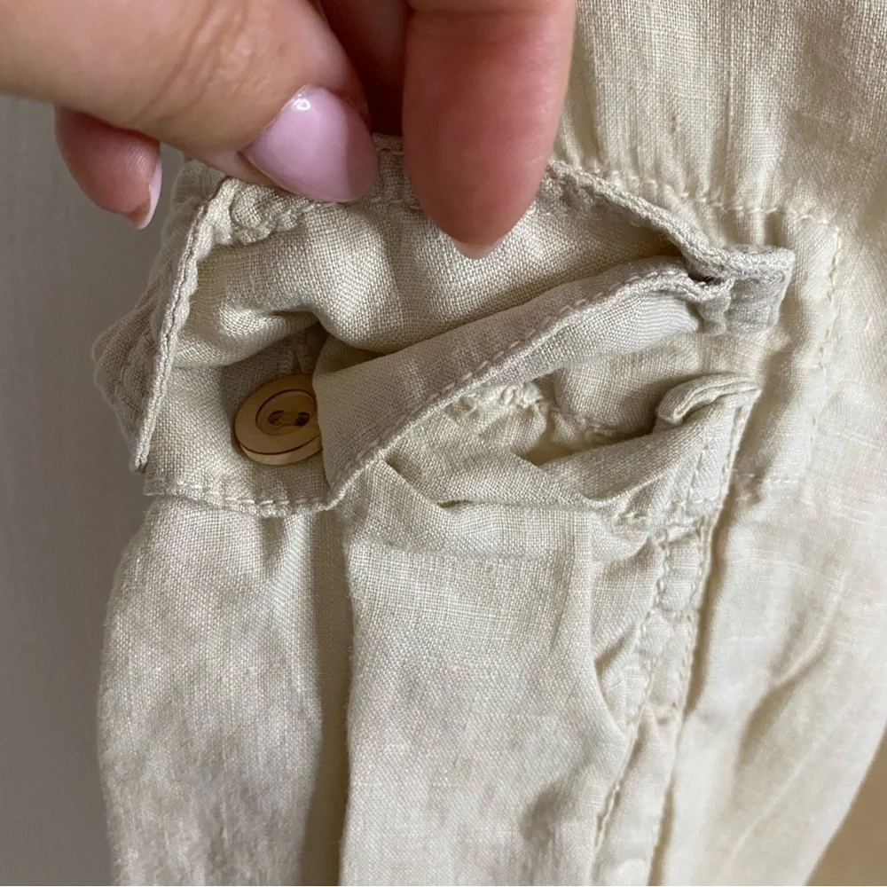 Banana Republic Sand Linen Cargo Pants Straight Leg Boho Adjustable Length size2